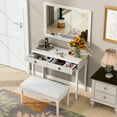 thumbnail image 2 of Euroco Fluted Vanity Desk with Mirror & Bench – Multi-Functional Makeup Table, Solid Wood Frame, 2 of 9