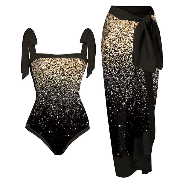 Traje De Baño Damas 2 piezas de traje de baño de playa para mujer con cordones y vestido para deportes acuáticos (M dorado)