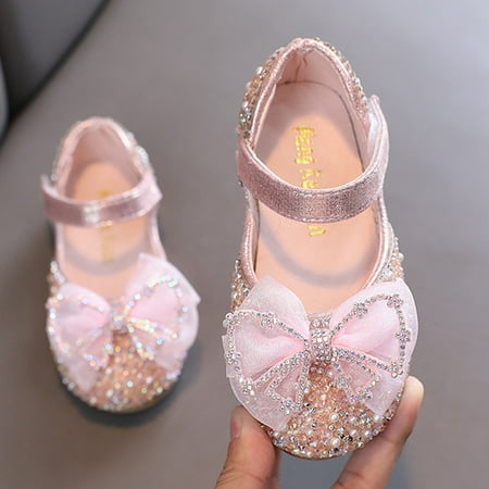 

CHAOLEI Baby Sandals Spring Summer Children Dance Shoes Performance Princess Shoes Rhinestone Pearl Big Girl Dress Shoes -Pink 10-10.5 Years