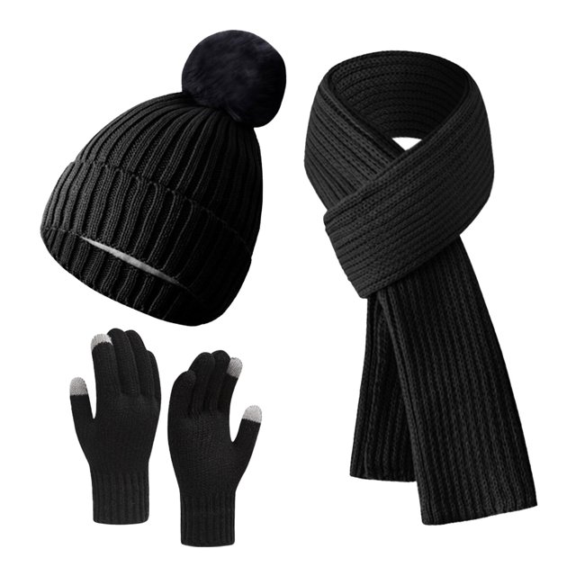 Winter Knitted Wool Scarf Hat Gloves Set Warm Velvet Padded Accessories for Cold Weather