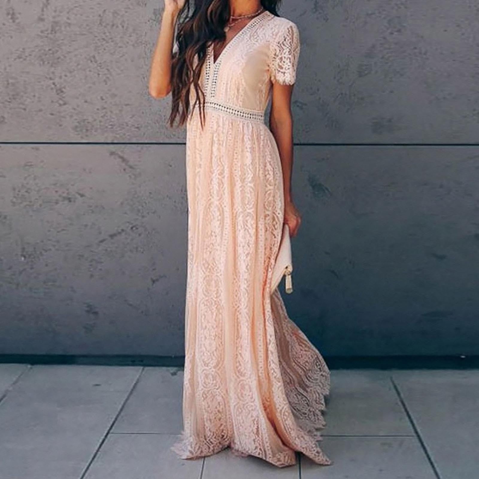 Women's Summer Crochet Lace Maxi Long Dress Hollow V Neck Short Sleeve Dress Flowy Dresses, Hawaiian Dresses For Women - Walmart.com Women's Summer Crochet Lace Maxi Long Dress Hollow V Neck Short Sleeve Dress Flowy Dresses, Hawaiian Dresses For Women - Walmart.com