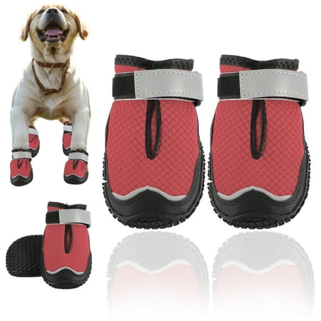 Unique Bargains 4pcs Dog Shoes Breathable Dog Shoes Dog Boots Paw Protectors Red Size 5 Width 2.16