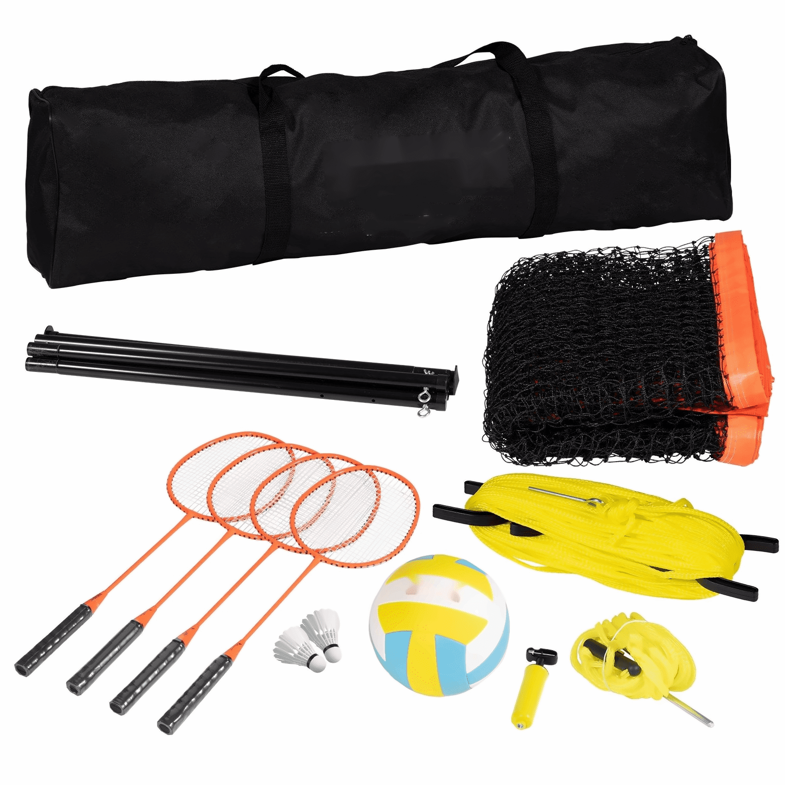 Volleyball Badminton Set, Portable Outdoor Net, Adjustable Height, Steel Poles, Professional Combo with PVC Volleyball & Rackets