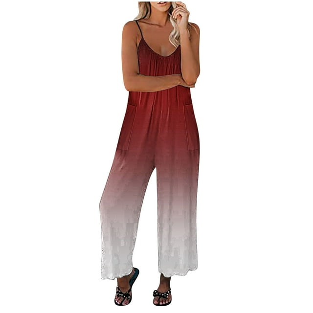 FAIWAD Combinaison Décontractée pour Femme, Ample, Sans Manches, Jambe Grand, Bretelles Spaghetti, Longue, avec Poches