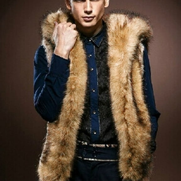 YODETEY Men Casual Sleeveless Faux Cardigan Hidden Button Hooded Winter Vest Coats Yellow 12(XXL)