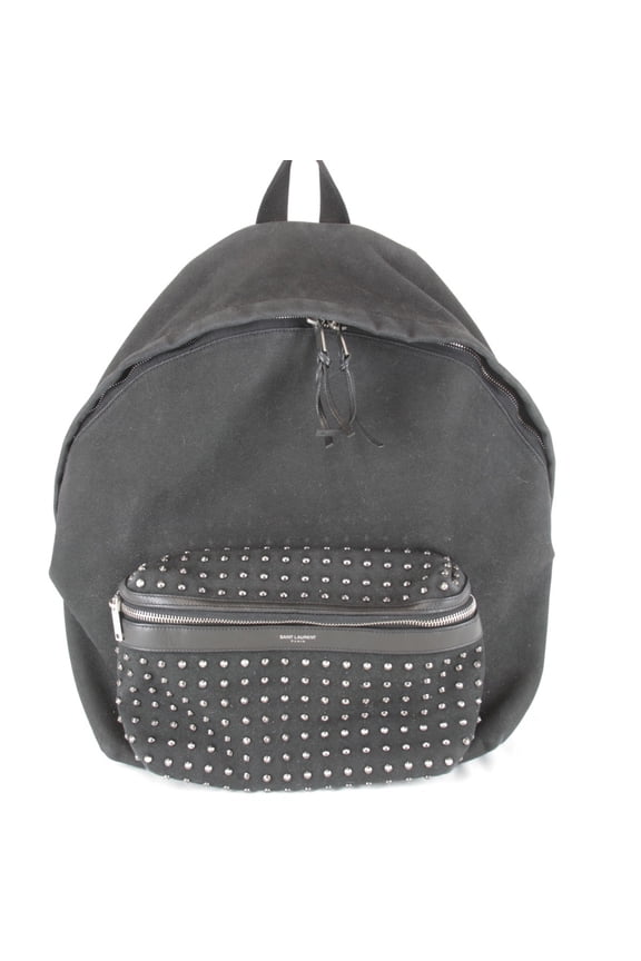 Pre-Owned YVES SAINT LAURENT Studded Backpack, Cotton Canvas, Black, Women's