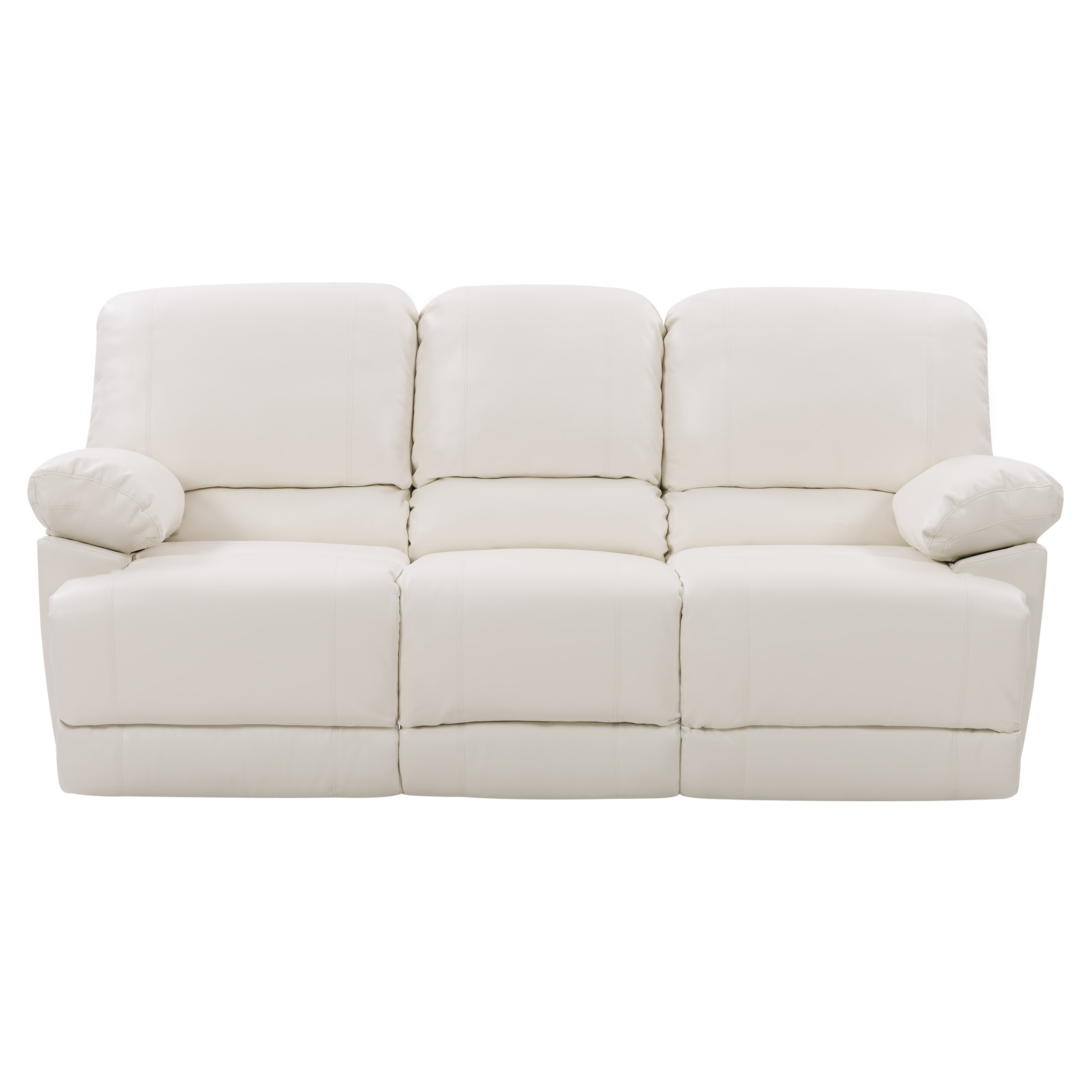 CorLiving LZY312S Plush Power Reclining White Bonded Leather Sofa with FoldDown Console and
