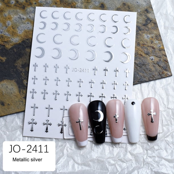 Pegatinas para uñas para decoración de uñas, pegatinas para uñas para mujer, personalizadas, 3D, de metal plateado, glamurosas, reutilizables, cómodas.