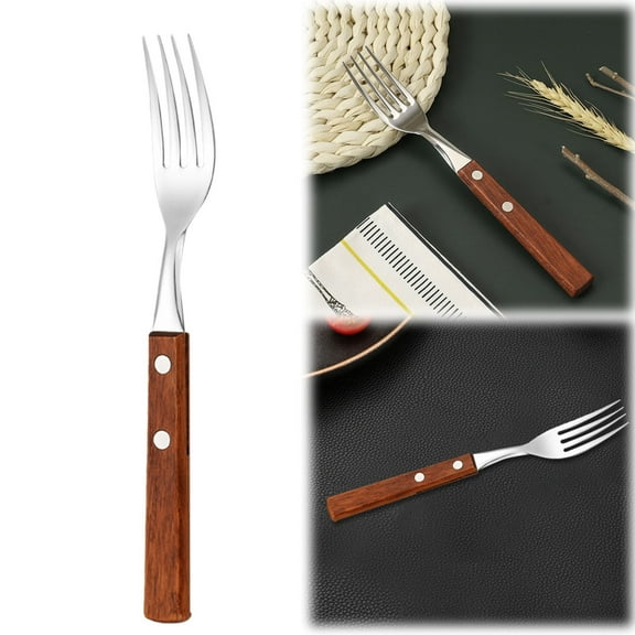Dinner Forks wooden forks - 304 Stainless Steel Silverware Forks with Wooden Handle, Use for Dessert and Salad, Mirror Polishing, 7.67 Inches