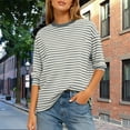 thumbnail image 3 of Fancifize Striped Shirts for Women Crew Neck Cropped Shirt Lightweight Casual Going Out Tops Long Sleeve Fall Y2K Outfits Trendy Clothes, 3 of 5