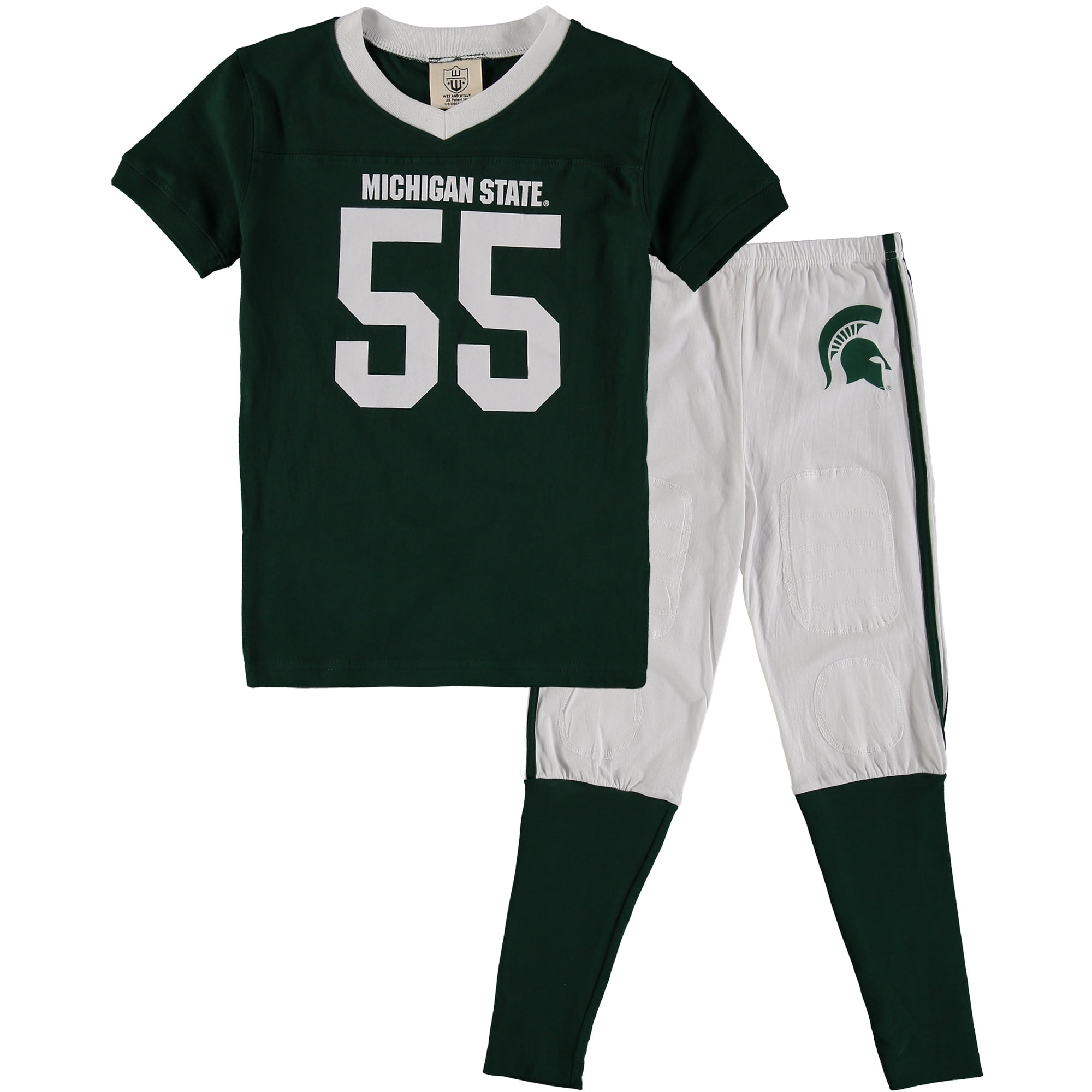 Michigan State Spartans Wes & Willy Youth Football Pajama Set Green