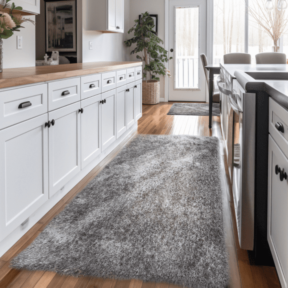 RugBerry 2x7 ft Indoor Hallway Runner Light Gray Solid Indoor Shag Rug Non Slip Carpet