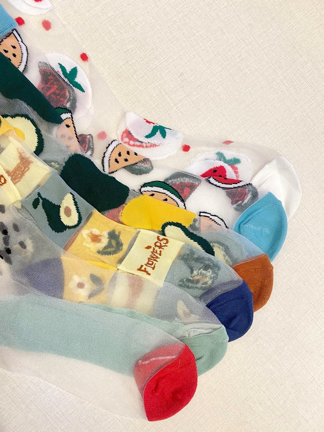 CHUNTIAN Sheer Socks,Vintage Transparent Flower Ankle High Socks,Thin Mesh Glass Silk Socks,No Slip Socks for Women