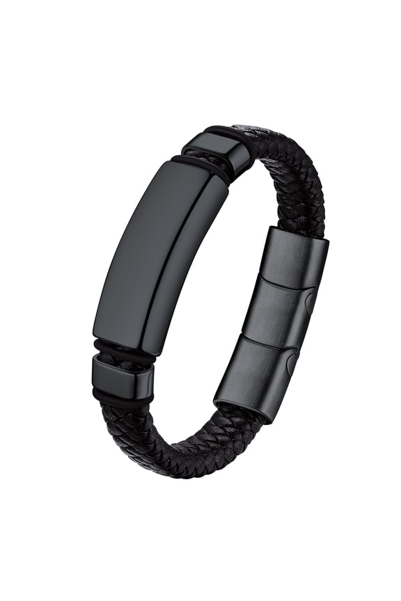 Braided Leather Bracelet for Men Stainless Steel ID Tag Bracelet Wristband Jewelry Gifts for Father's Day Birthday Christmas