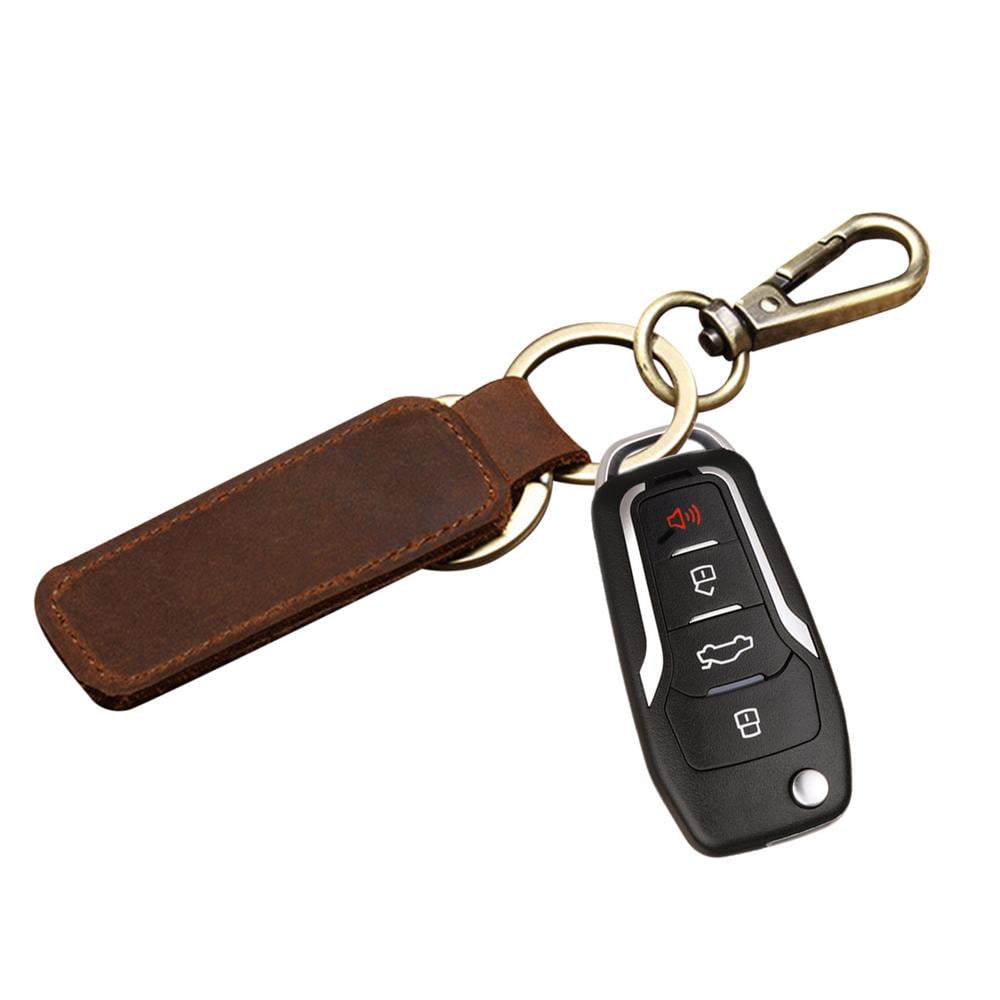 Black Cowhide leather Car Key Holder Keychain Ring Case Bag Fit For Jaguar Auto 