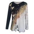thumbnail image 4 of Mujeres damas imprimir manga larga cremallera cuello en V pulóver blusa Tops camisas Pompotops  gfhjh5233, 4 of 6