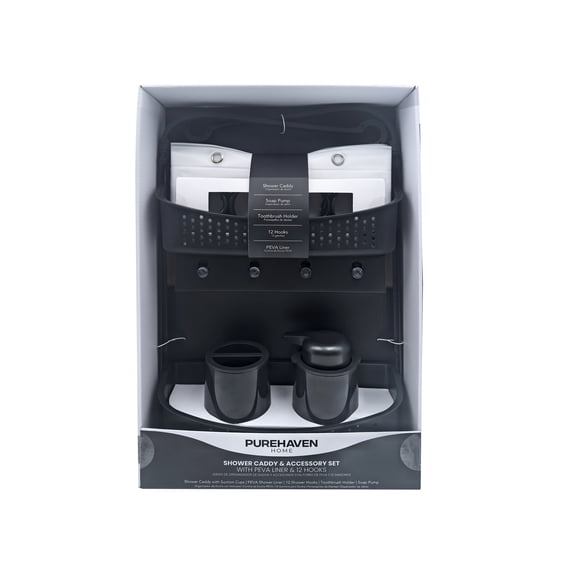 Purehaven Home Shower Caddy and Bath Accessory Set, Black