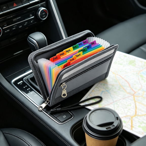 A6 Receipt Organizer With Color Coded Tabs, Expandable Accordion File Folder, Zipper Bill Wallet For Home Office Car Travel Paper Check Card Storage(Grey-8.07")