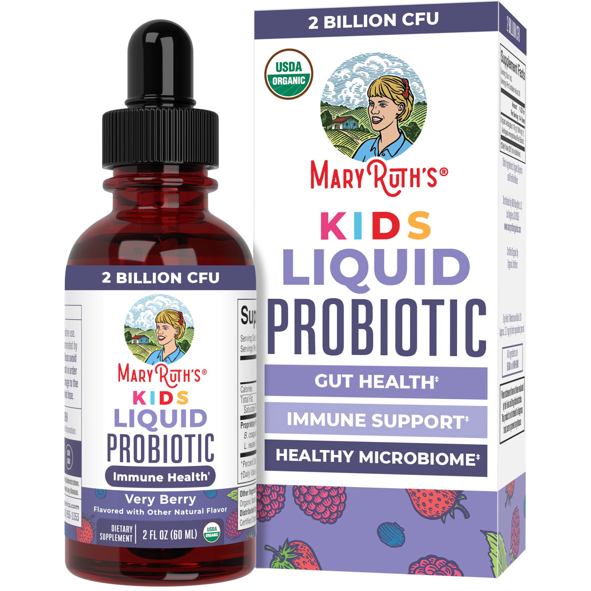 MaryRuth's Probiotic Drops for Kids Ages 4+ Very Berry Flavor Vegan Digestive Health Unisex 2 fl oz