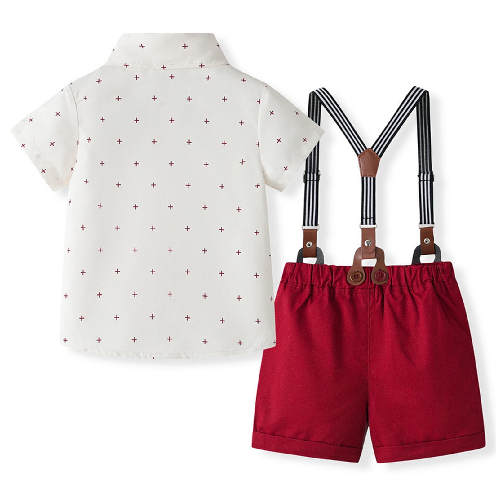 Wxirdiow Toddler Suit Toddler Baby Boy Clothes Suit Gentleman Wedding Outfits Formal Dress Shirt with Bowtie + Suspender Shorts Wine Size,5-6 Years