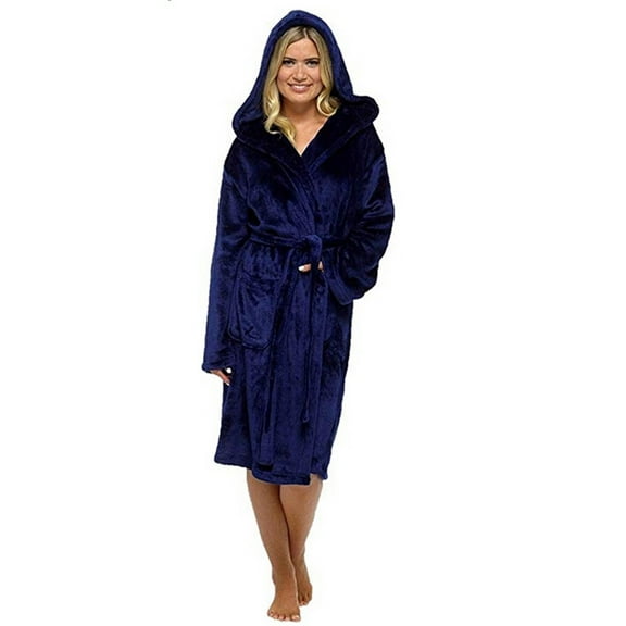 WCJM Blue Women Winter Plush Lengthened Shawl Bathrobe Home Clothes Long Sleeved Robe Coat