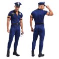 thumbnail image 3 of Uniformes de policía sucios para hombre, uniformes de policía, disfraces de cosplay de policía, mono con cremallera frontal, sombrero, cinturón, esposas, insignia, 3 of 5