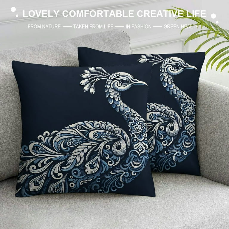 JRXY Chinese style blue and white porcelain peacock Pillow Covers