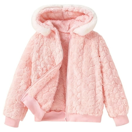 Fleece Jacket Girls Ear Hooded Zipper Lightweight Long Sleeve Thick Warm Outerwear Winter Toddler Girl Clothes 6-7 Years