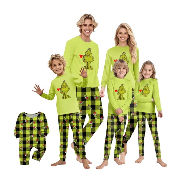 Christmas Family Pajamas Matching Set, Parent-child Long Sleeve Print T-shirt with Pants Sleepwear Loungewear for Women Men Kids Baby Holiday Outfits (Women, 2XL)
