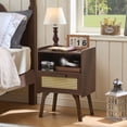 thumbnail image 3 of LEYAOYAO Rattan Nightstand, Modern Wicker Bedside Table with 1 Drawer & Tapered Legs, Boho Tea Color for Small Spaces, Walnut, 3 of 7
