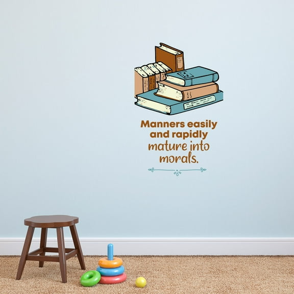 Manners Books School Class Quote Cartoon Quotes Decors Wall Sticker Art Design Decal for Girls Boys Kids Room Bedroom Nursery Kindergarten Home Decor Stickers Wall Art Vinyl Decoration (20x12 inch)