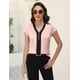 thumbnail image 3 of Blusa Fayenne de satén de seda para mujer, manga corta, cuello en V, rosa, 3 of 6