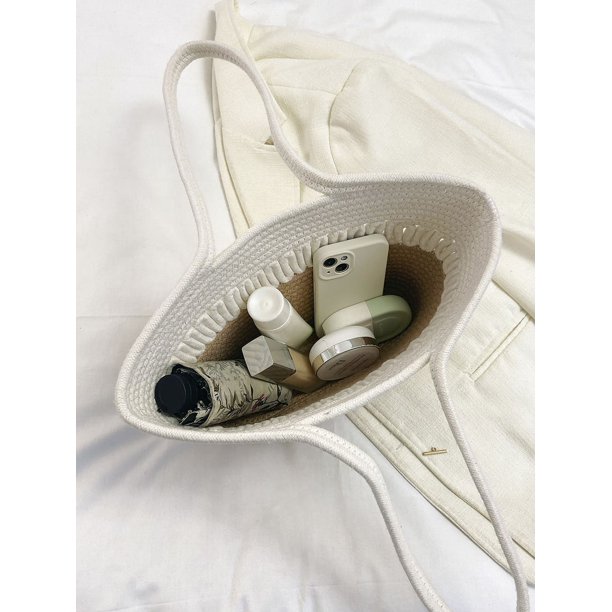 Bolso de mano para mujer, bolso de mano de verano de paja, bolso grande de playa tejido (caqui)