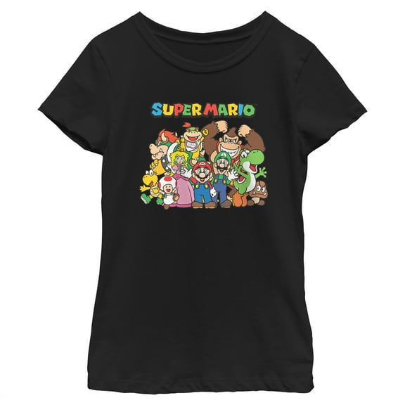 Girl's Nintendo Mario Characters Graphic Tee Black Medium