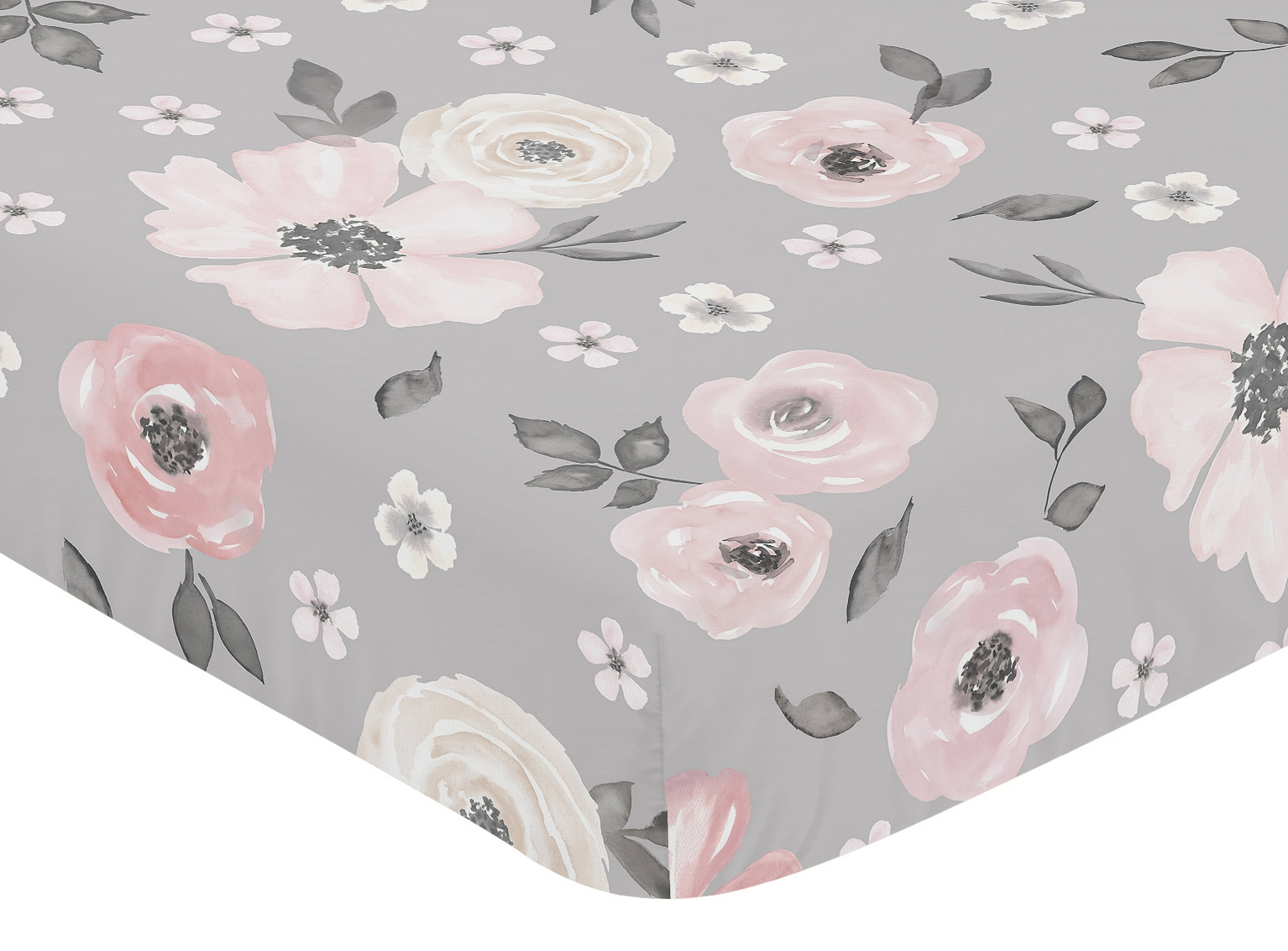 Sweet Jojo Designs Watercolor Floral Grey and Pink Fitted Crib Sheet