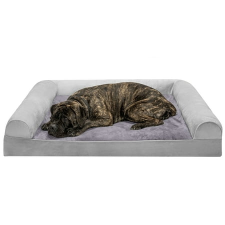 UPC: 0842229115918 | FurHaven Pet Products Faux Fur & Velvet Orthopedic Sofa Pet Bed for Dogs & Cats – Smoke Gray Jumbo Plus