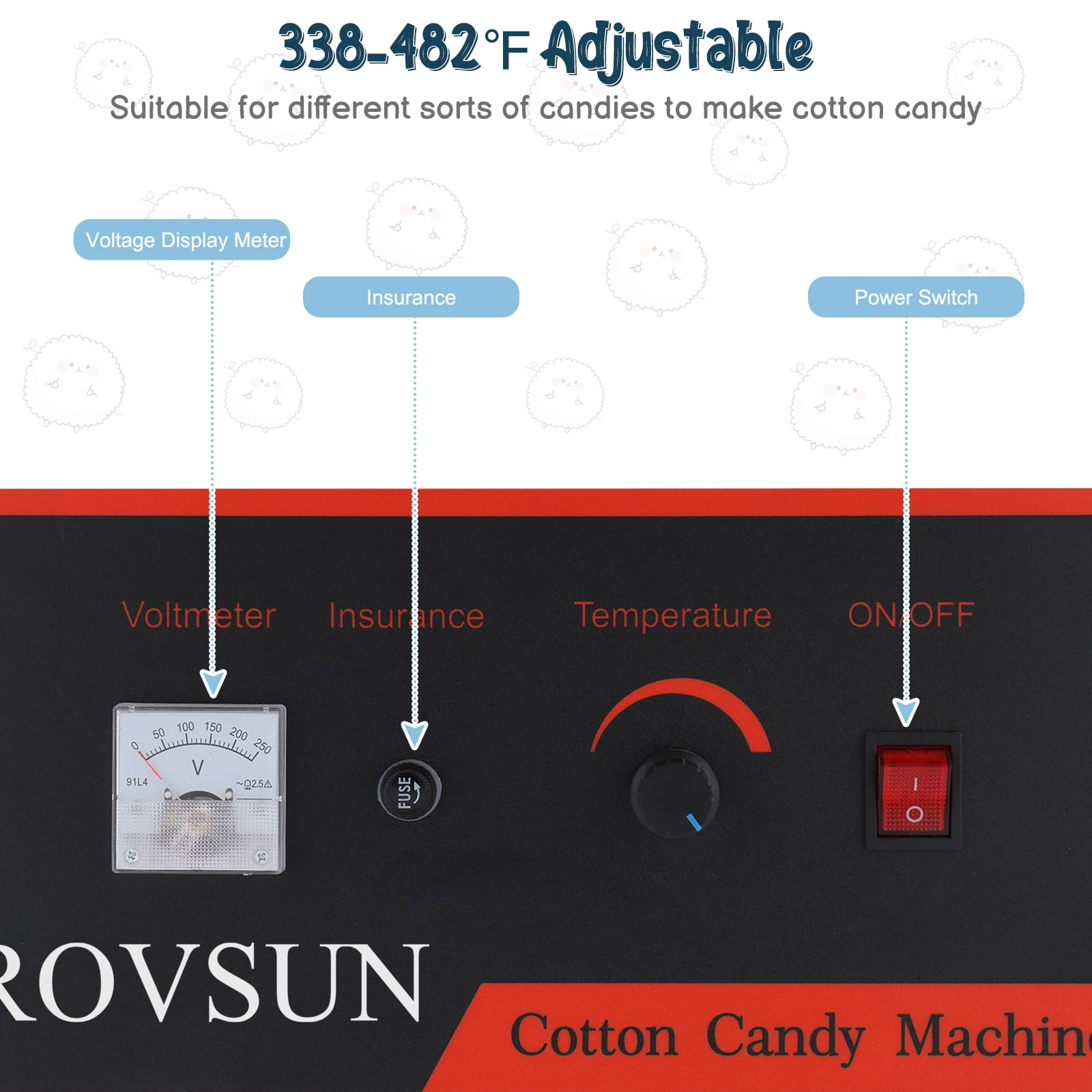 ROVSUN Cotton Candy Machine with Cart Stainless Steel, 21 Inch Electric Cotton Candy Maker Candy Floss Maker w/Sugar Scoop and Large Storage Drawer for Commercial Home Party Carnival, Blue
