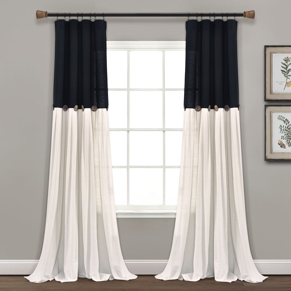 Linen Button Window Curtain Panels Single Black/white 40X84 Walmart
