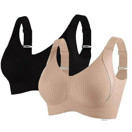 WCJM Sports Bras For Women Comfortable Ribbed Wireless Bralettes Adjustable Padded Everyday Bra 2PC Comfortable Bras
