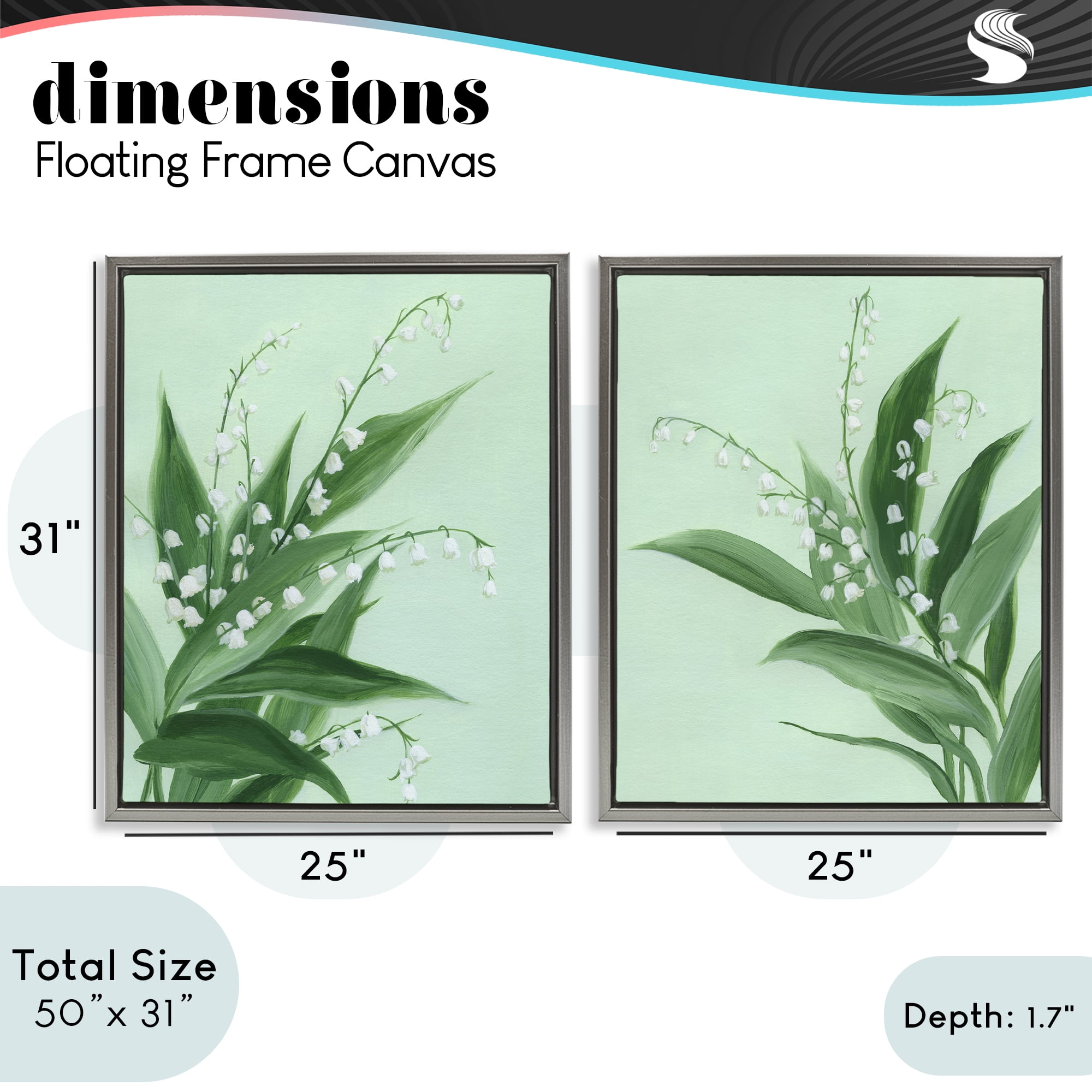 Stupell Industries Blooming Lily of Valley 2 Piece Gray Framed Floater Canvas Set, design by Grace Popp