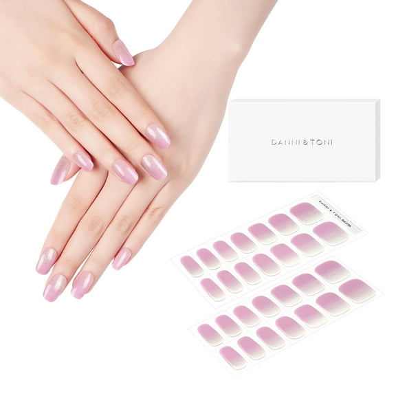 DANNI & TONI Semi Cured Gel Nail Strips Lavender Gradient (Lilac Sheen) Fine Glitter Ombre Gel Nail Wraps 28 Stickers