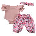thumbnail image 1 of CNKOO Infant Baby Girl Ruffle Sleeve Floral Romper Harem Pants Summer Outfits, 1 of 5