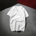 thumbnail image 2 of WRKEKC Mens Short Sleeve Button Down Shirts Solid Color Vintage Button Short Sleeve V-Neck Top Casual Shirt Retro Style Comfortable, 2 of 5