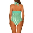 thumbnail image 3 of Women's Halterneck Polka Dot Monokini, 1 Piece Tummy Control Cut Out String Swimsuit Bathing Suits Medium Green, 3 of 5