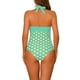 thumbnail image 3 of Monokini de una pieza con escote halter de lunares para mujer, control de abdomen, corte y tirantes, trajes de baño, pequeño, verde, 3 of 5