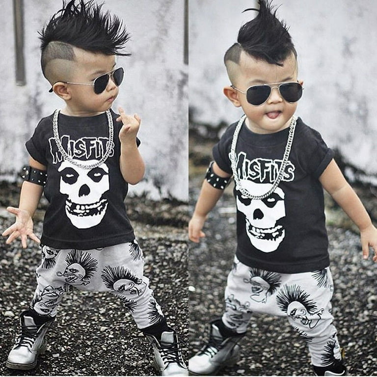 Toddler Kids Baby Boys Summer Clothes T shirt Skull Hip Hop Pants 2PCS Outfits Children Boutique Clothing