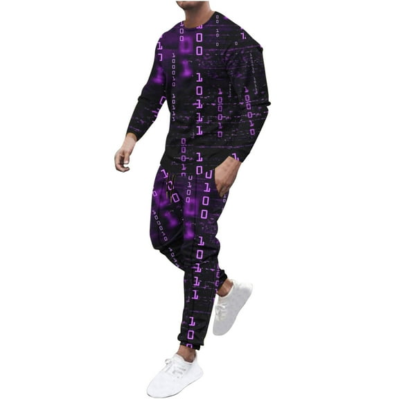 Honeeladyy Men's Tracksuit 2 Piece Long Sleeve Print Pullover Jogging Track Suit Athletic Casual Sweatsuit #Md-Purple-XXXL
