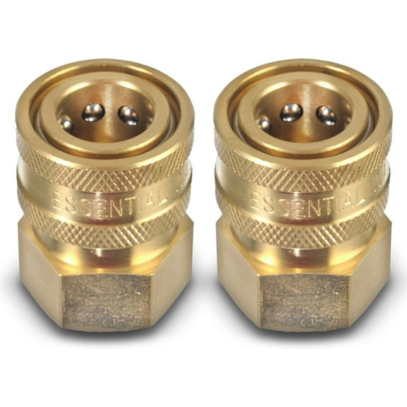ESSENTIAL WASHER Brass 3/8" Female Quick Connect Fittings To Female NPT - Pressure Washer Couplers, 4200 PSI, 2 Pack