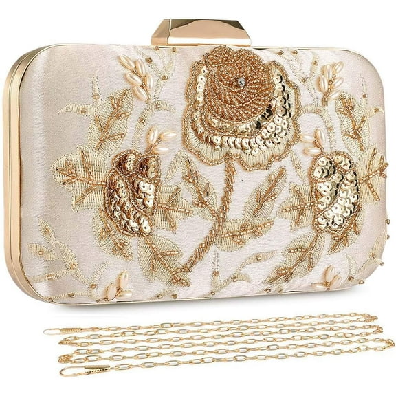 Embroidery Sequins Beaded Clutch Evening Bags for Women Formal Party Wedding Purses