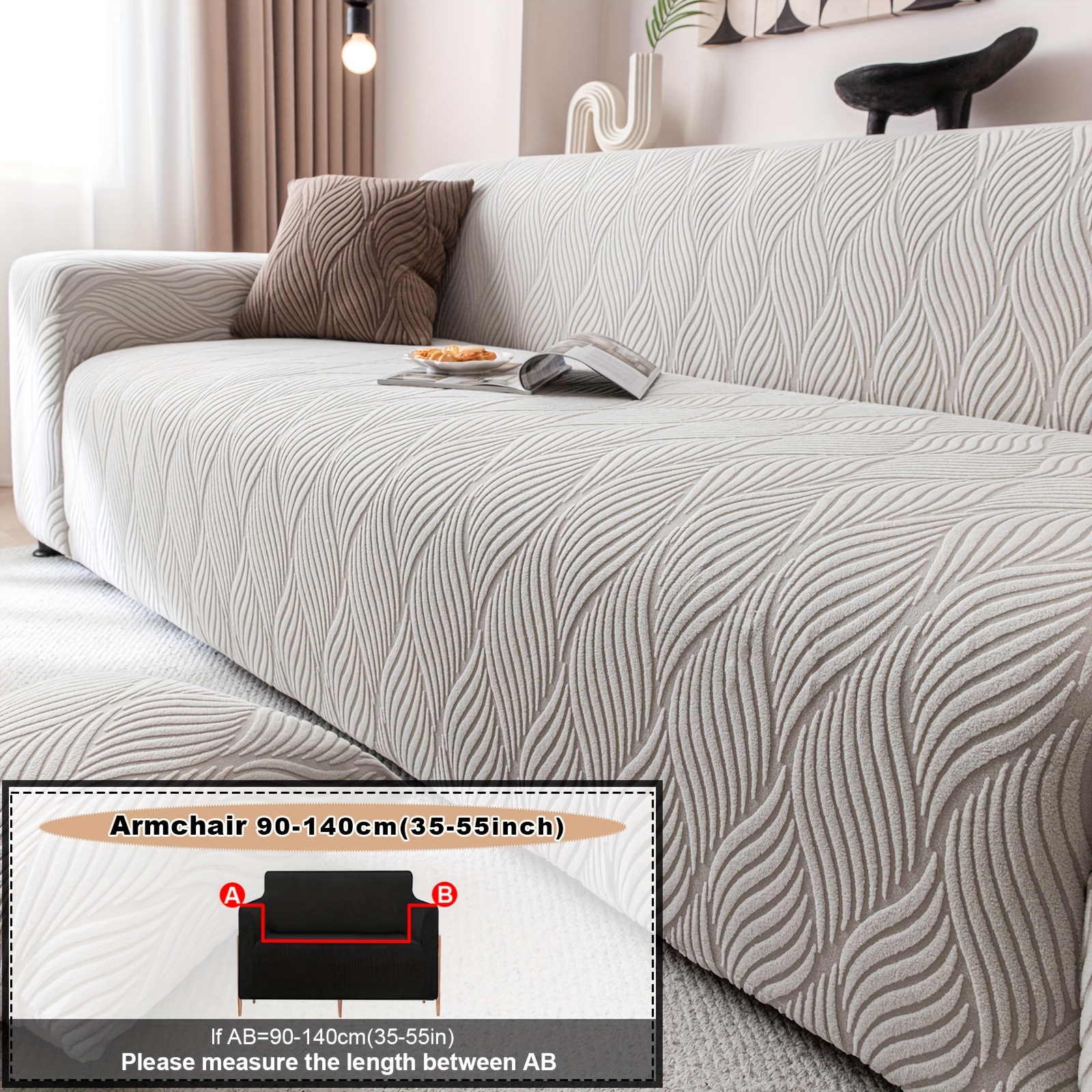 1PC Luxurious Jacquard Stretch Sofa Slipcover, Pet-Friendly Hairproof & Anti-Slip, All-Season Furniture Cover for Couch, Loveseat, Armchair, Sectional, Easy to Install & Wash